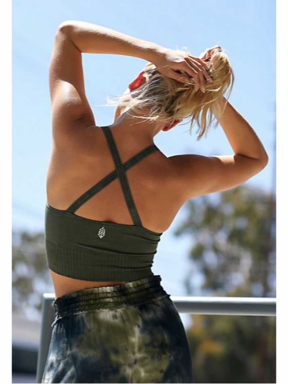 FP Movement by Free People Olive Green Crossback Ribbed Sports Bra